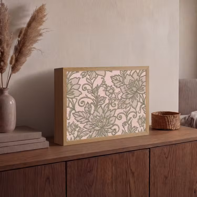 Bloemen - Kant - Patroon - Klassiek - Groen Light Box met batterij (Wandlamp) middel -sfeer2