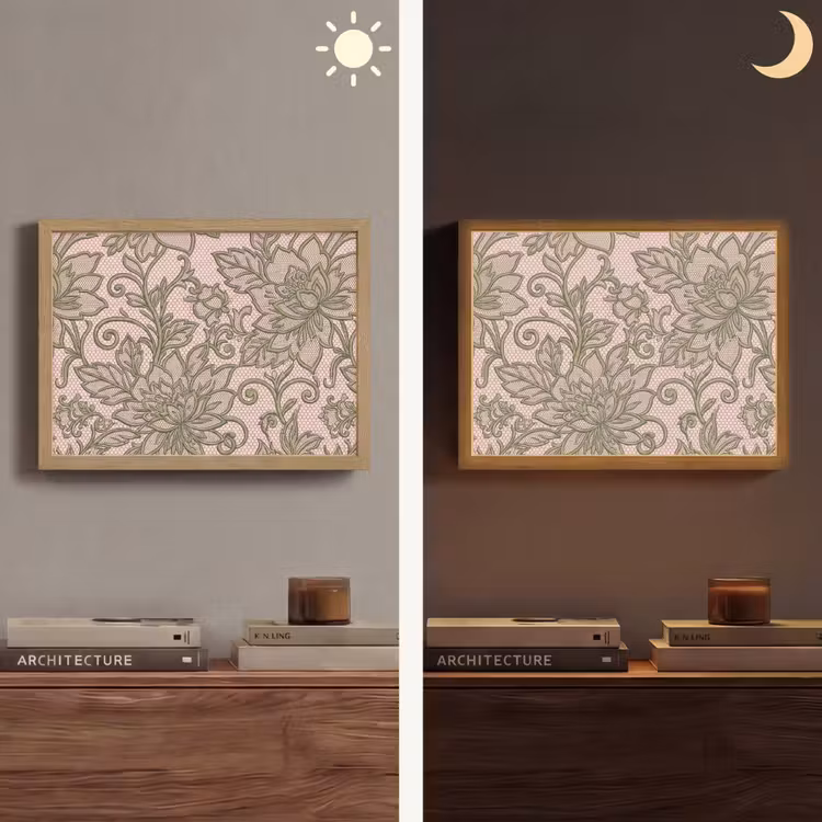 Bloemen - Kant - Patroon - Klassiek - Groen Light Box met batterij (Wandlamp) middel -sfeer3