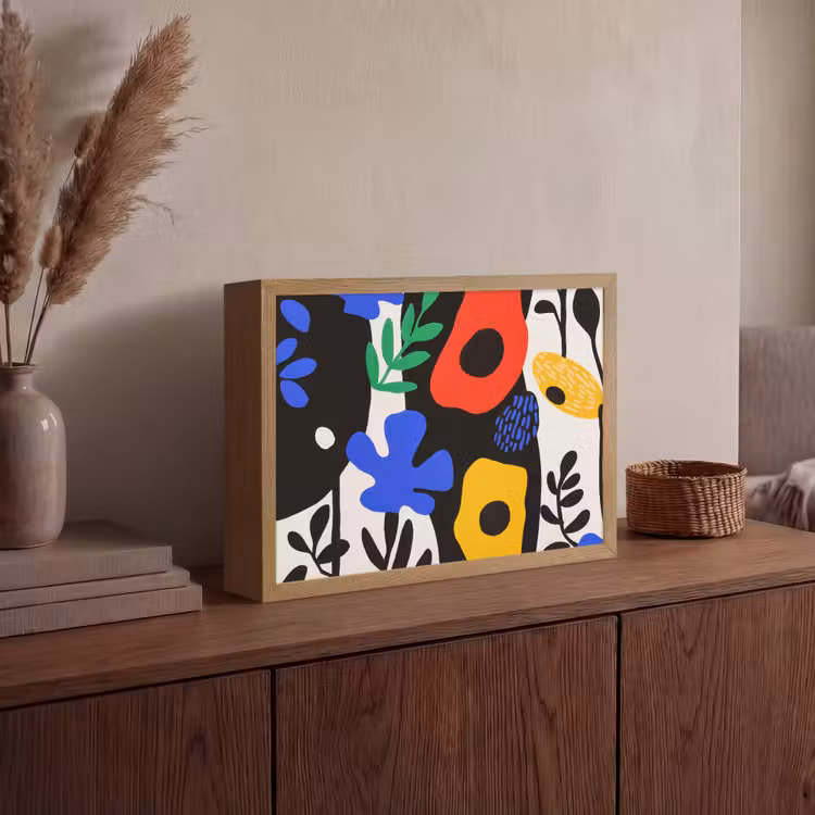 Bloemen - Bladeren - Abstract - Zwart Light Box met batterij (Wandlamp) middel -sfeer2