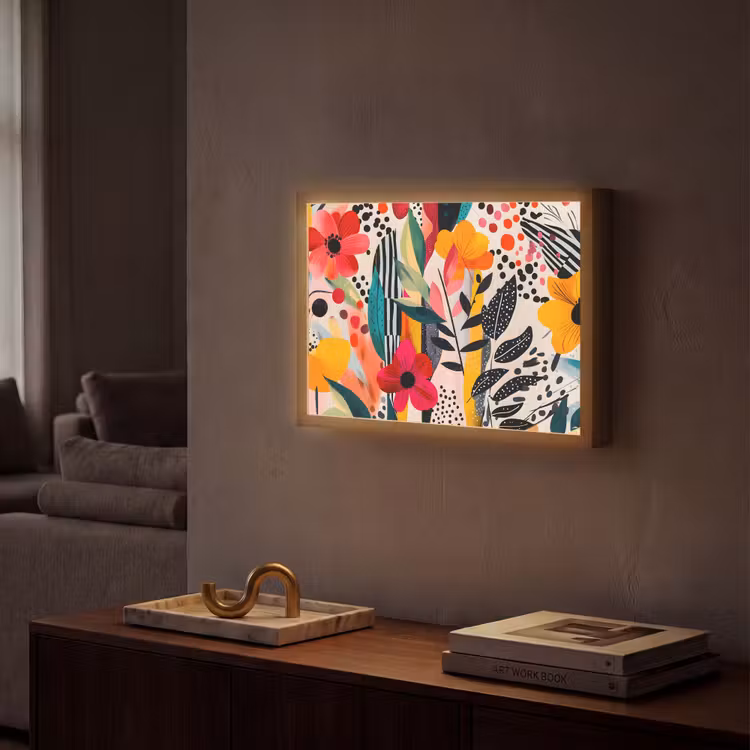 Bloemen - Bladeren - Abstract - Kleurrijk Light Box met batterij (Wandlamp) middel -sfeer1