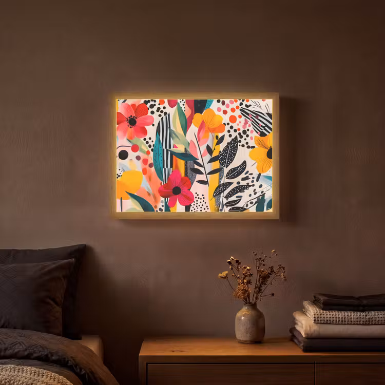 Bloemen - Bladeren - Abstract - Kleurrijk Light Box met batterij (Wandlamp) middel -sfeer4