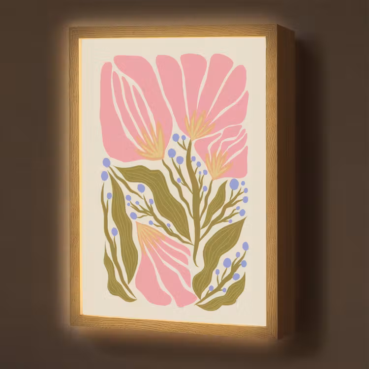 Bloemen - Bladeren - Abstract - Roze Light Box met batterij (Wandlamp) middel -z3d_website