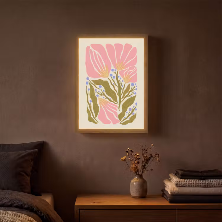 Bloemen - Bladeren - Abstract - Roze Light Box met batterij (Wandlamp) middel -sfeer4