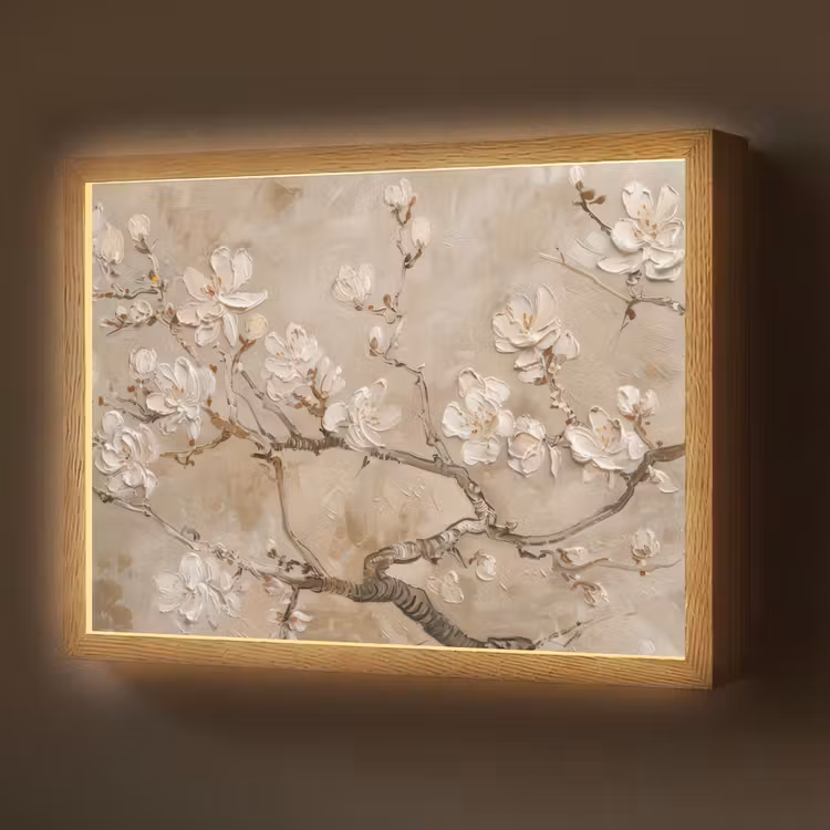 Bloemen - Modern - Beige - Wit - Bloesem Light Box met batterij (Wandlamp) middel -z3d_website