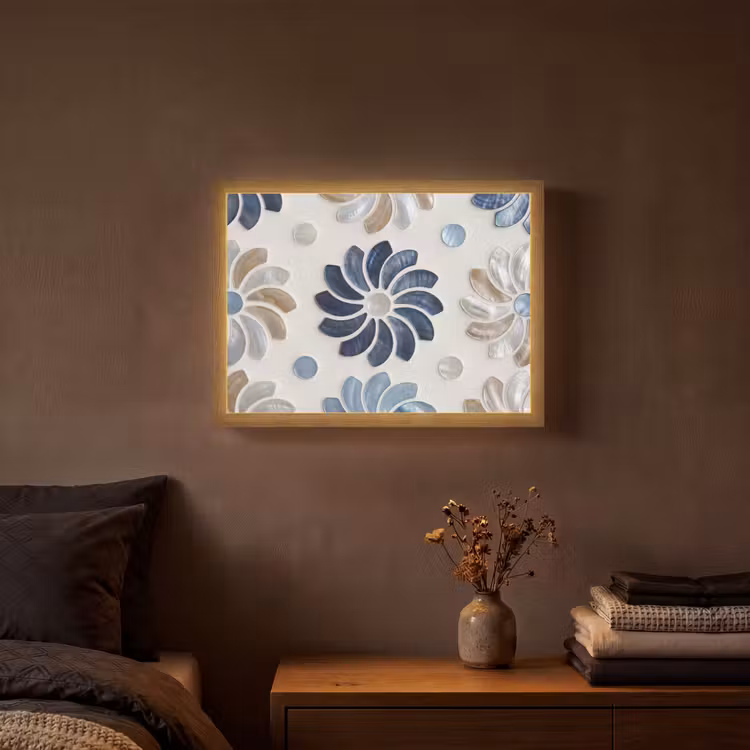Bloemen - Parelmoer - Abstract - Patroon - Blauw Light Box met batterij (Wandlamp) middel -sfeer4