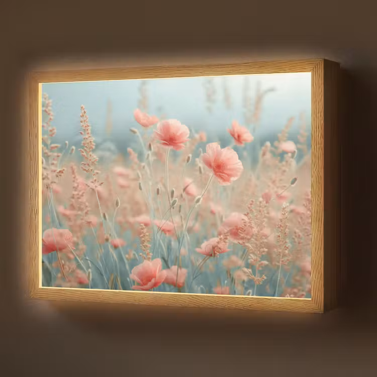Bloemen - Natuur - Klaprozen - Bloemenveld Light Box met batterij (Wandlamp) middel -z3d_website