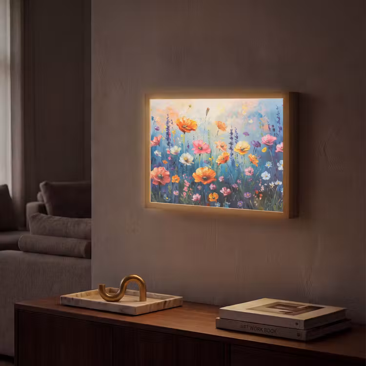 Bloemen - Natuur - Waterverf - Kunst Light Box met batterij (Wandlamp) middel -sfeer1
