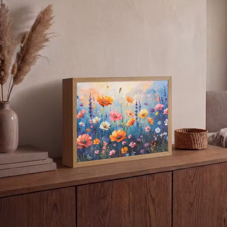 Bloemen - Natuur - Waterverf - Kunst Light Box met batterij (Wandlamp) middel -sfeer2