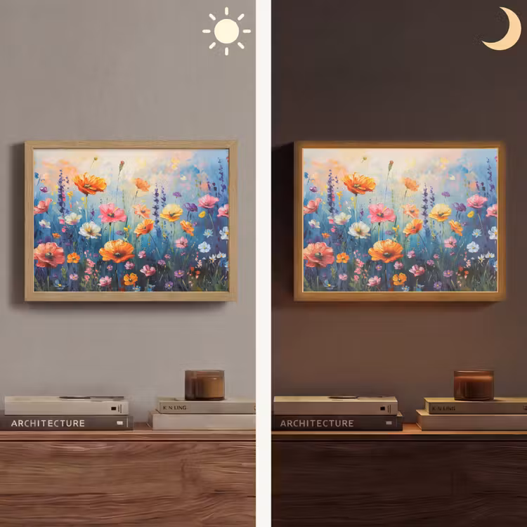 Bloemen - Natuur - Waterverf - Kunst Light Box met batterij (Wandlamp) middel -sfeer3