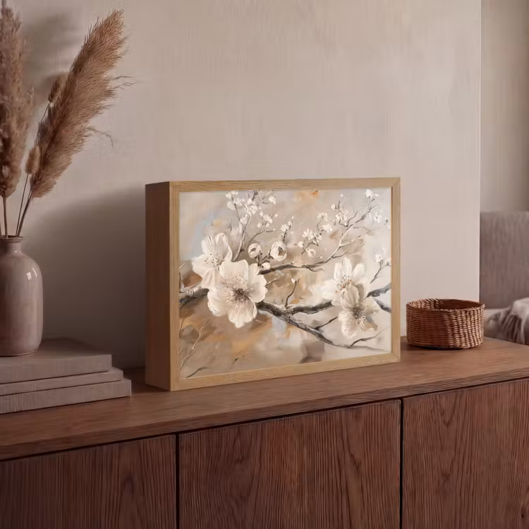 Bloemen - Natuur - Wit - Bloesem - Abstract Light Box met batterij (Wandlamp) middel -sfeer2