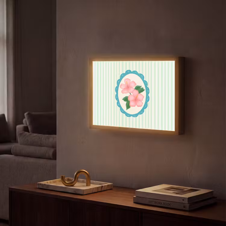 Bloemen - Ovaal - Strepen - Groen Light Box met batterij (Wandlamp) middel -sfeer1