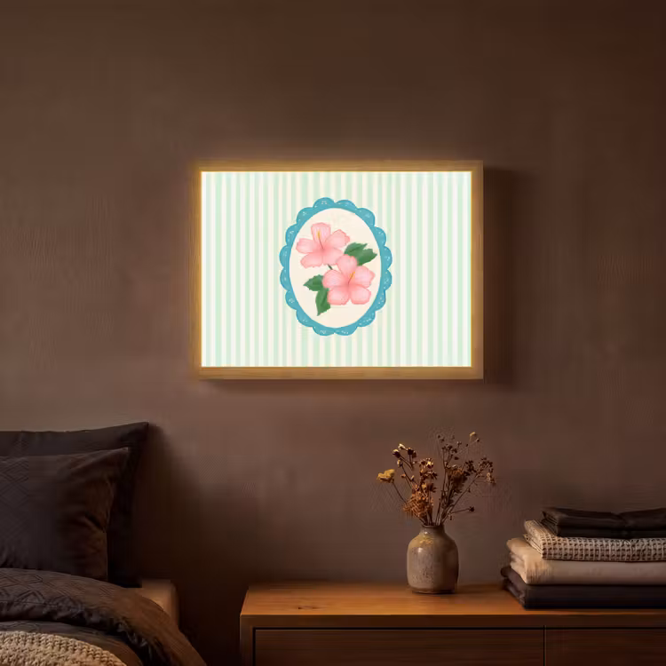 Bloemen - Ovaal - Strepen - Groen Light Box met batterij (Wandlamp) middel -sfeer4