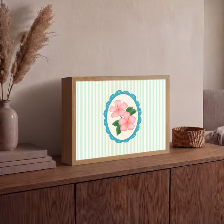 Bloemen - Ovaal - Strepen - Groen Light Box met batterij (Wandlamp) middel -sfeer2