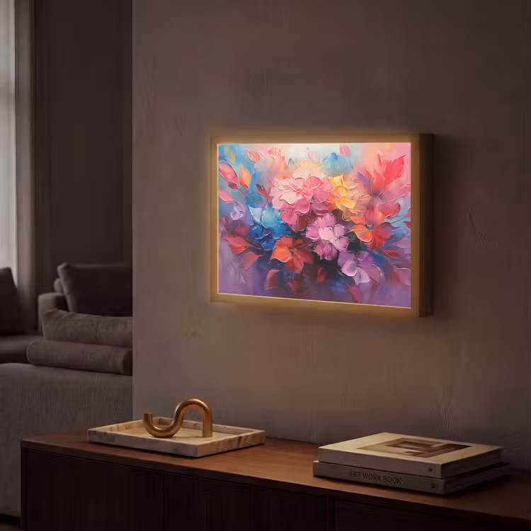 Bloemen - Verf - Abstract - Kleurrijk Light Box met batterij (Wandlamp) middel -sfeer1