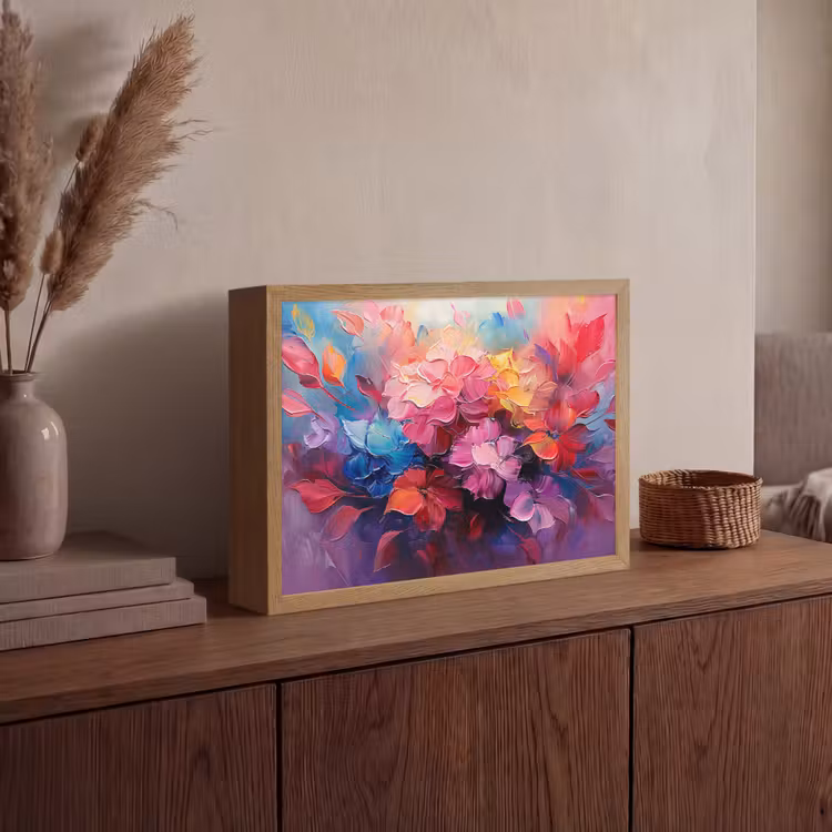 Bloemen - Verf - Abstract - Kleurrijk Light Box met batterij (Wandlamp) middel -sfeer2
