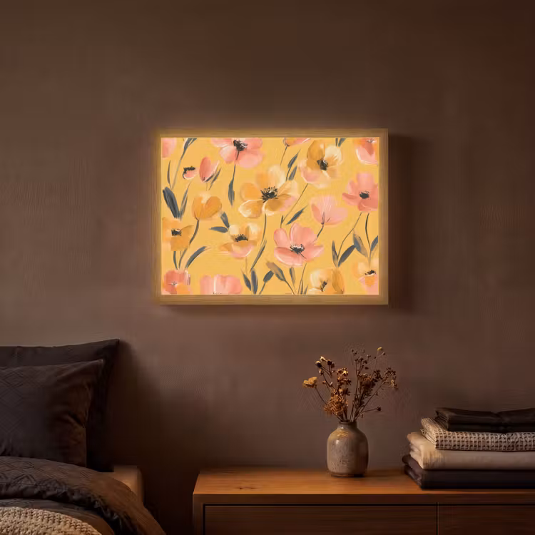 Bloemen - Geschilderd - Geel Light Box met batterij (Wandlamp) middel -sfeer4