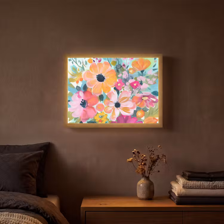Bloemen - Schilderij - Natuur - Botanisch Light Box met batterij (Wandlamp) middel -sfeer4
