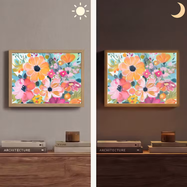 Bloemen - Schilderij - Natuur - Botanisch Light Box met batterij (Wandlamp) middel -sfeer3