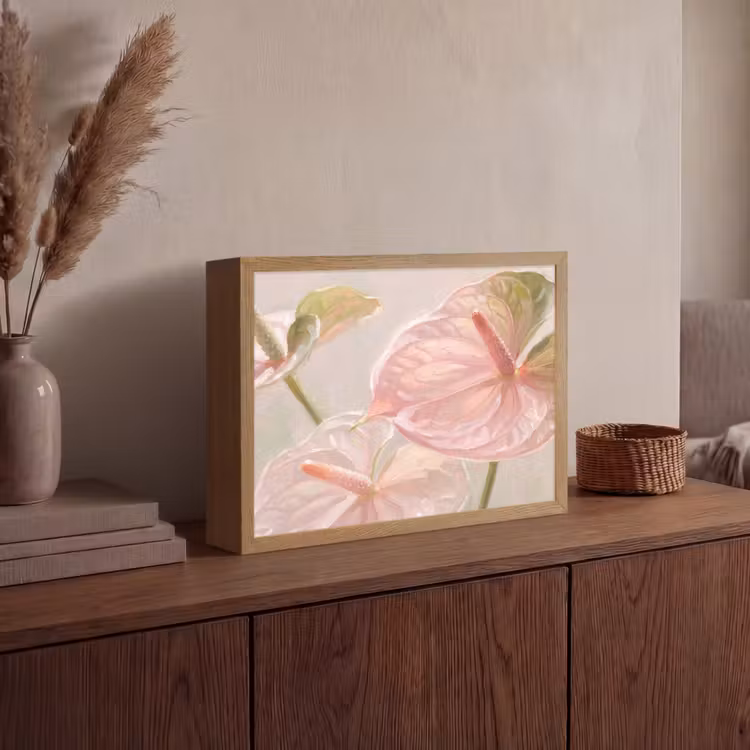 Bloemen - Pastel - Abstract - Natuur - Groen Light Box met batterij (Wandlamp) middel -sfeer2