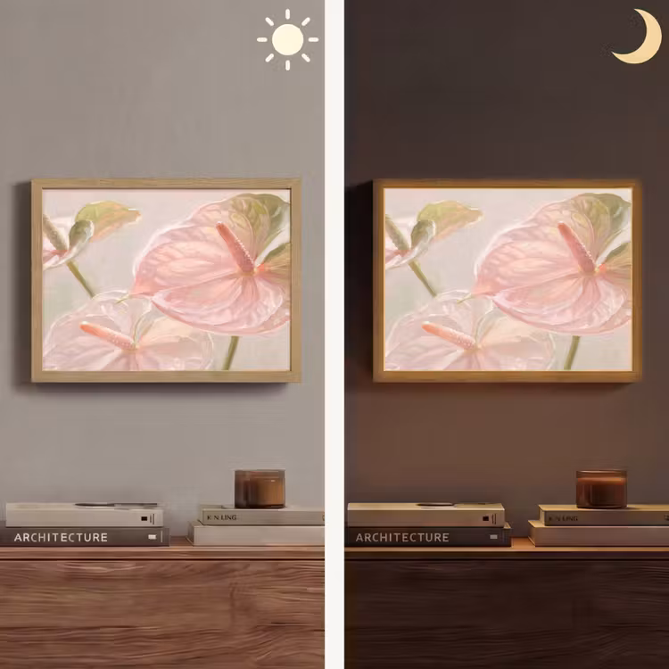 Bloemen - Pastel - Abstract - Natuur - Groen Light Box met batterij (Wandlamp) middel -sfeer3