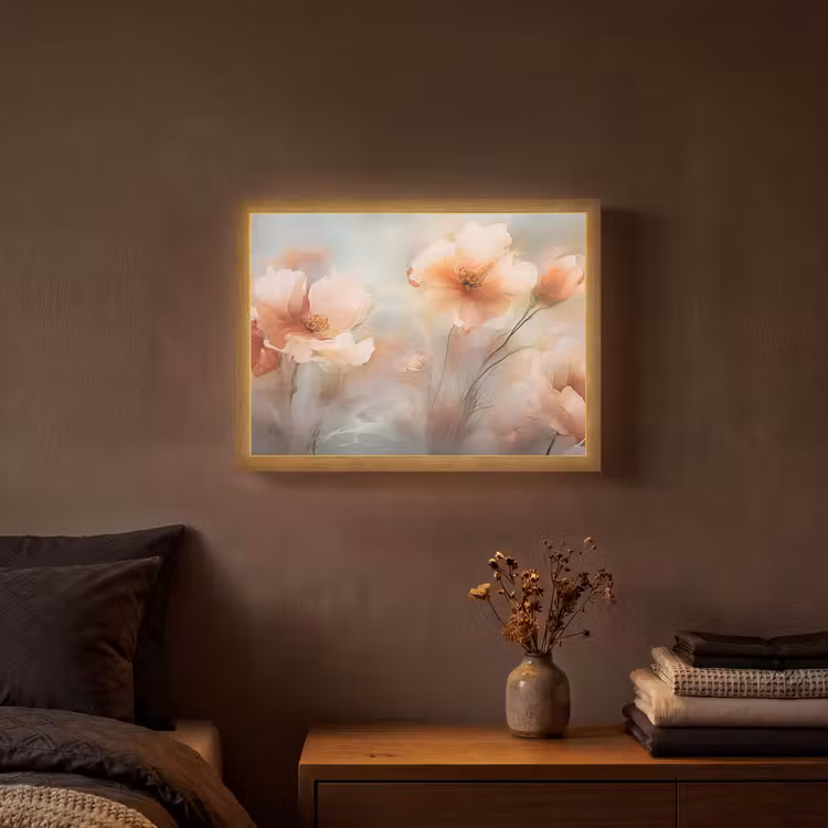 Bloemen - Pastel - Kunst - Klaprozen - Watercolor Light Box met batterij (Wandlamp) middel -sfeer4