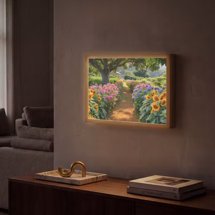 Bloemen - Pad - Zonnebloemen - Tuin - Hortensia Light Box met batterij (Wandlamp) middel -sfeer1