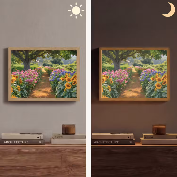 Bloemen - Pad - Zonnebloemen - Tuin - Hortensia Light Box met batterij (Wandlamp) middel -sfeer3