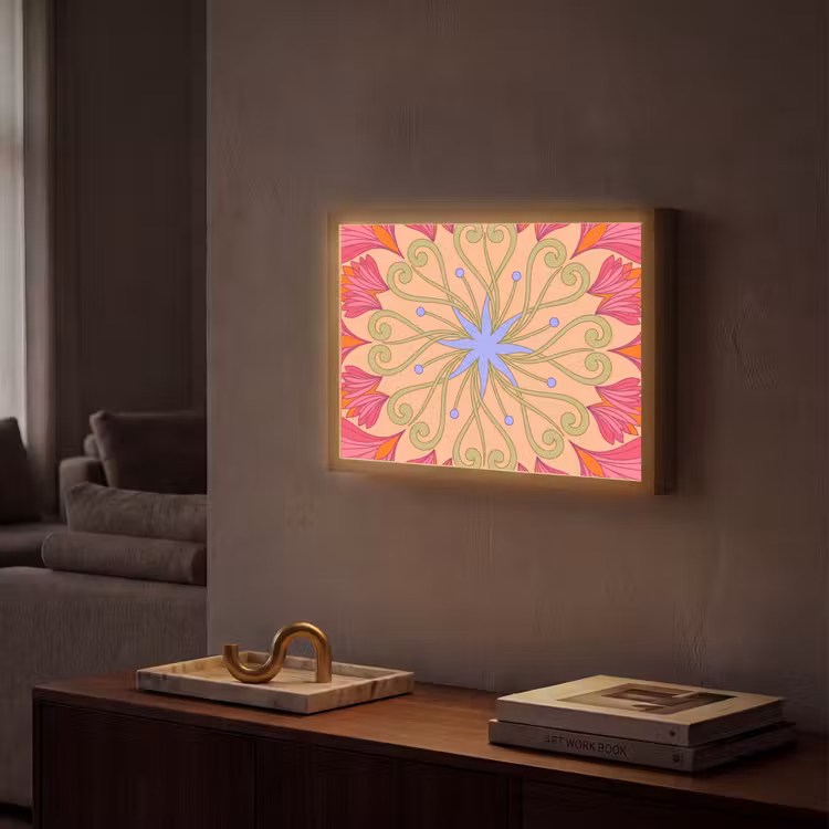 Bloemen - Patroon - Abstract - Roze - Decoratief Light Box met batterij (Wandlamp) middel -sfeer1