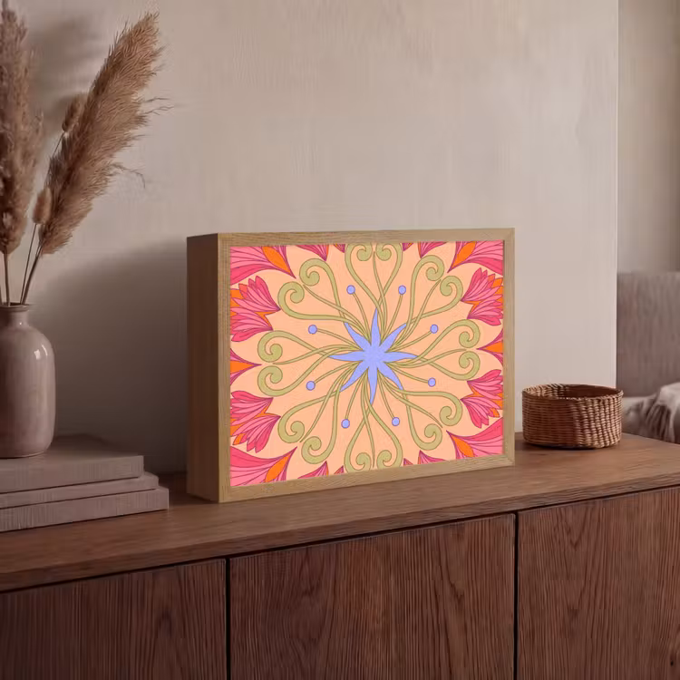Bloemen - Patroon - Abstract - Roze - Decoratief Light Box met batterij (Wandlamp) middel -sfeer2