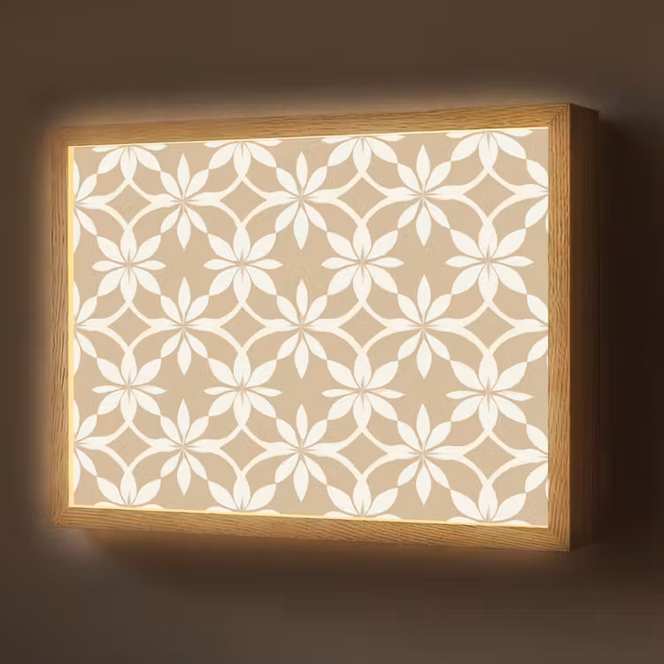 Bloemen - Patroon - Beige Light Box met batterij (Wandlamp) middel 907 -z3d_website