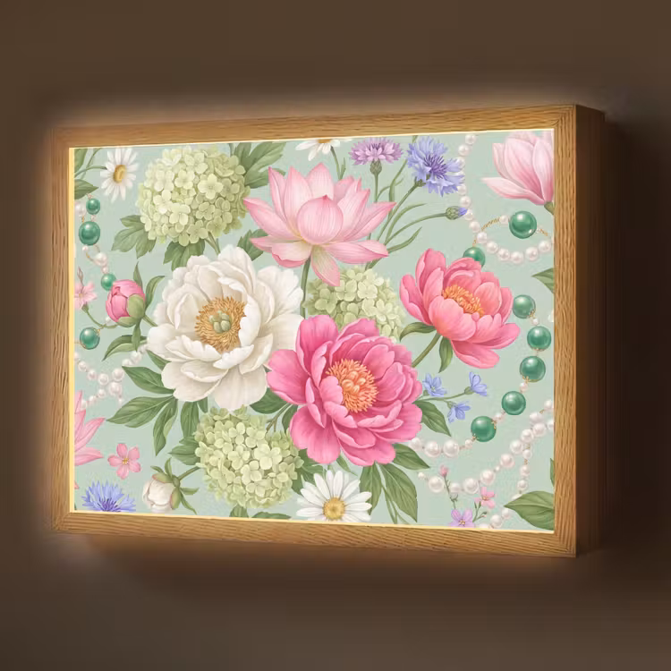 Bloemen - Patroon - Botanisch - Groen Light Box met batterij (Wandlamp) middel -z3d_website