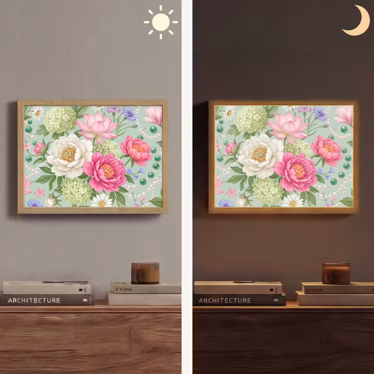 Bloemen - Patroon - Botanisch - Groen Light Box met batterij (Wandlamp) middel -sfeer3