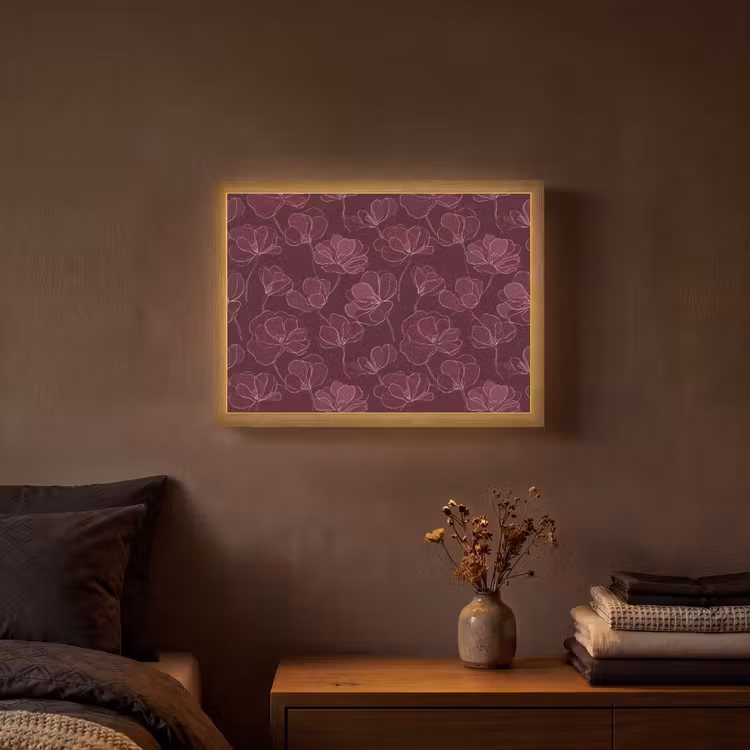 Bloemen - Patroon - Bordeauxrood Light Box met batterij (Wandlamp) middel 907 -sfeer4