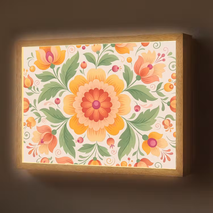 Bloemen - Patroon - Decoratief - Oranje Light Box met batterij (Wandlamp) middel -z3d_website