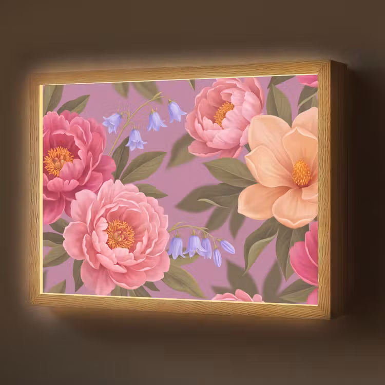 Bloemen - Patroon - Illustratie - Roze Light Box met batterij (Wandlamp) middel -z3d_website