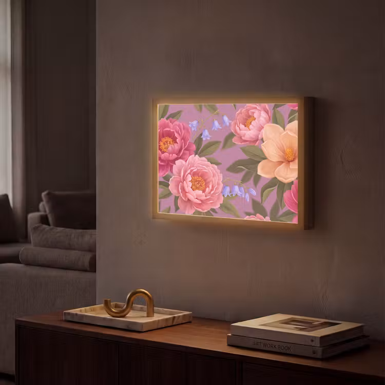 Bloemen - Patroon - Illustratie - Roze Light Box met batterij (Wandlamp) middel -sfeer1