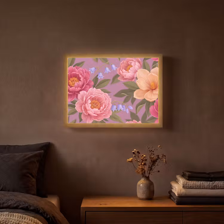 Bloemen - Patroon - Illustratie - Roze Light Box met batterij (Wandlamp) middel -sfeer4