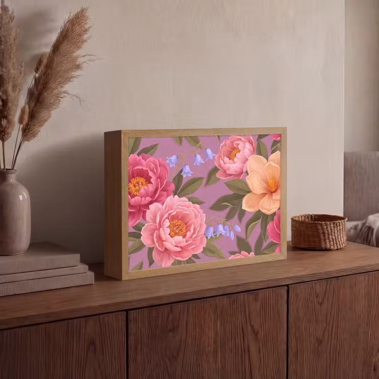 Bloemen - Patroon - Illustratie - Roze Light Box met batterij (Wandlamp) middel -sfeer2