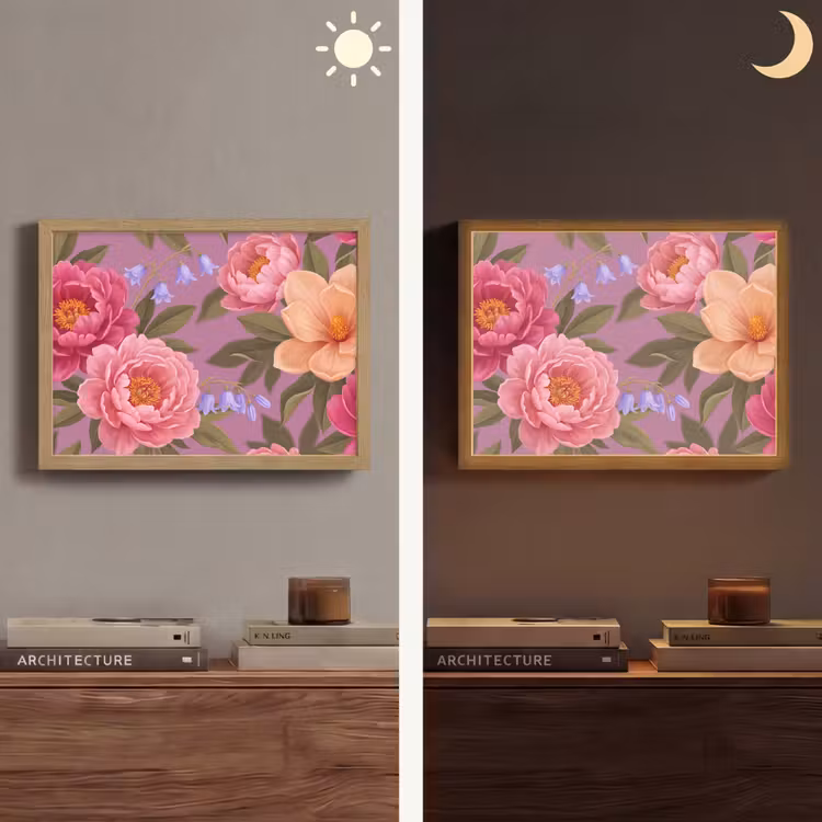 Bloemen - Patroon - Illustratie - Roze Light Box met batterij (Wandlamp) middel -sfeer3