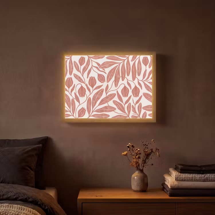 Bloemen - Patroon - Modern - Natuur - Bruin Light Box met batterij (Wandlamp) middel -sfeer4
