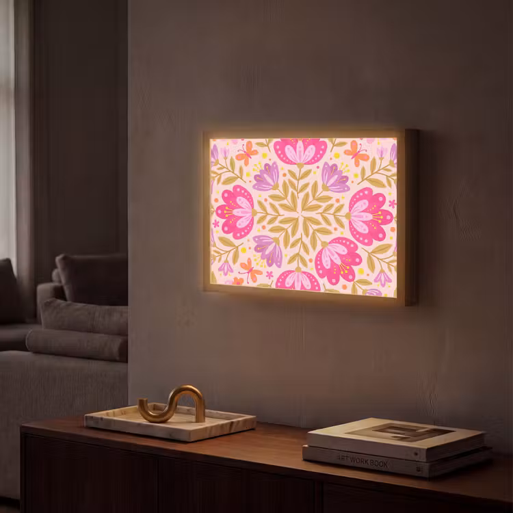 Bloemen - Patroon - Natuur - Abstract - Roze Light Box met batterij (Wandlamp) middel -sfeer1