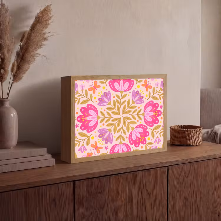 Bloemen - Patroon - Natuur - Abstract - Roze Light Box met batterij (Wandlamp) middel -sfeer2