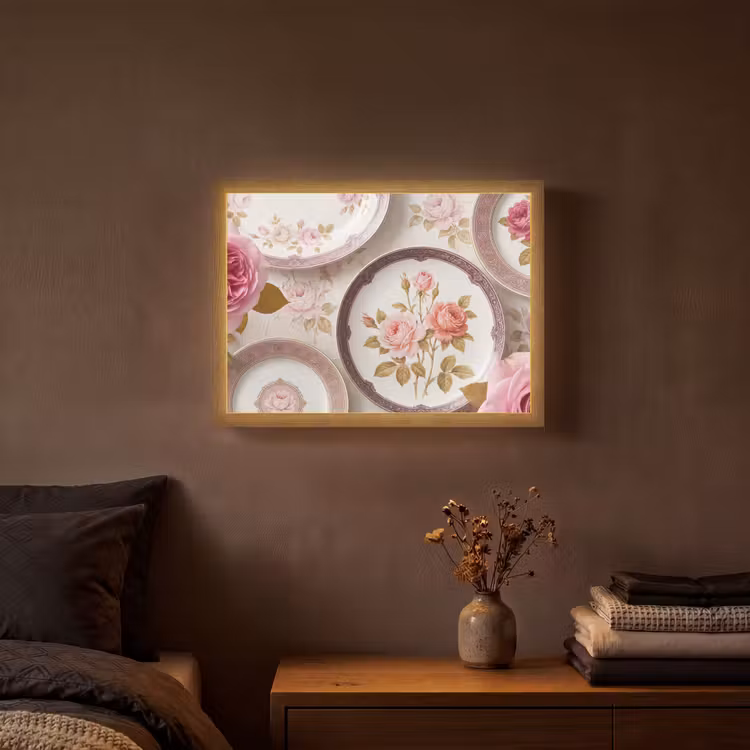 Bloemen - Patroon - Vintage - Roze - Decoratie Light Box met batterij (Wandlamp) middel -sfeer4