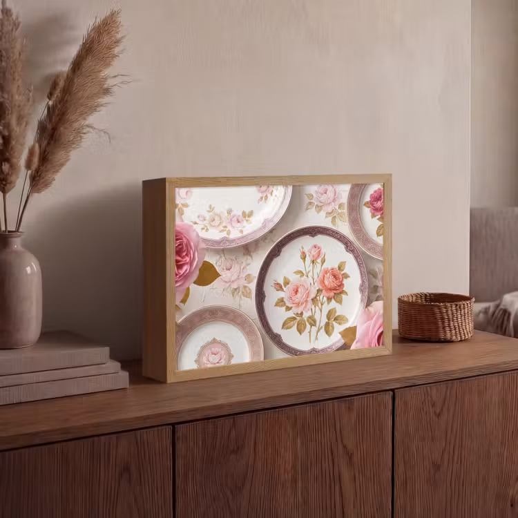 Bloemen - Patroon - Vintage - Roze - Decoratie Light Box met batterij (Wandlamp) middel -sfeer2