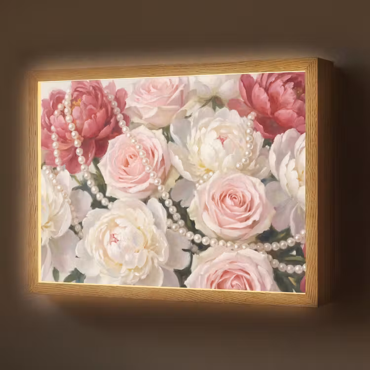 Bloemen - Parels - Romantiek - Klassiek - Roze Light Box met batterij (Wandlamp) middel -z3d_website