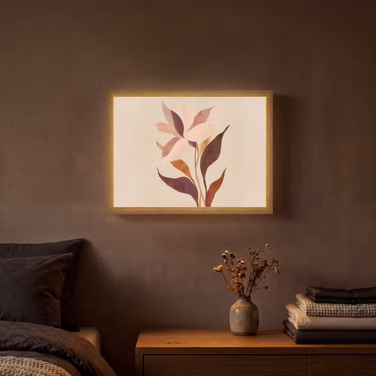 Bloemen - Blaadjes - Minimalistisch - Roze Light Box met batterij (Wandlamp) middel -sfeer4