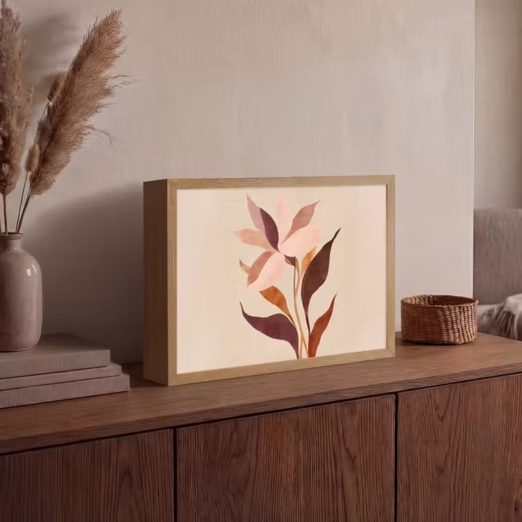 Bloemen - Blaadjes - Minimalistisch - Roze Light Box met batterij (Wandlamp) middel -sfeer2