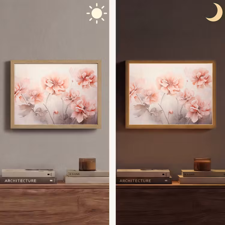 Bloemen - Roze - Kunst - Abstract - Aquarel Light Box met batterij (Wandlamp) middel -sfeer3