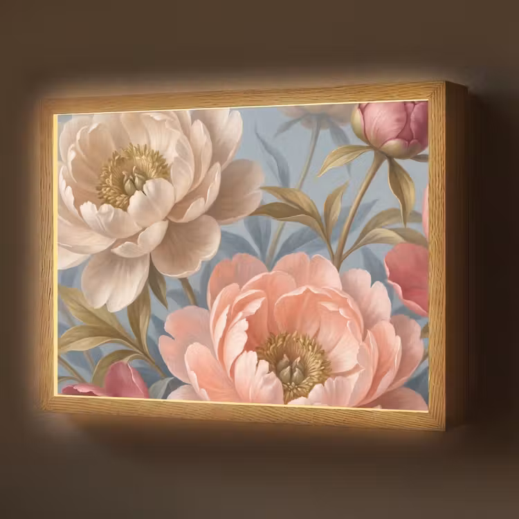 Bloemen - Roze - Beige - Modern - Natuur Light Box met batterij (Wandlamp) middel -z3d_website