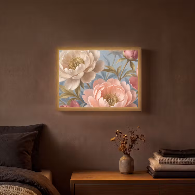 Bloemen - Roze - Beige - Modern - Natuur Light Box met batterij (Wandlamp) middel -sfeer4